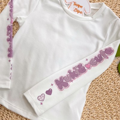 Conj. Blusa Manga Longa Cute e Salopete Xadrez em Lã - Lilás